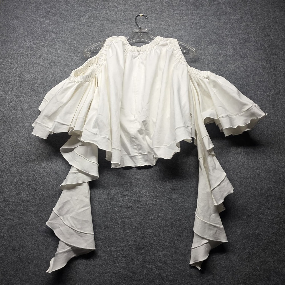 ELLERY White Ruffle Sleeve Blouse Top Women's Size 2 Flared Cascade Sleeves